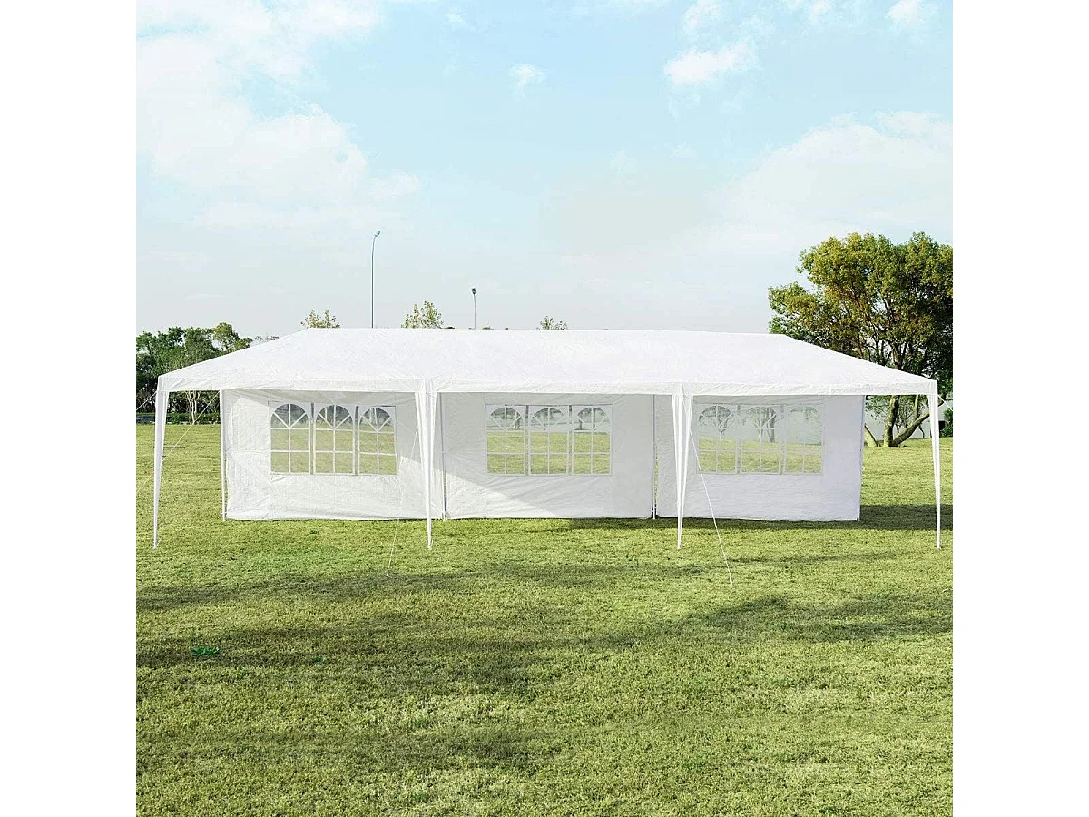 Tonnelle de Jardin Extérieur/Barnum 3x9m-27㎡ Tente de Réception avec 5 Parois Amovibles Piquets de Terre et Fenêtre sur Côté