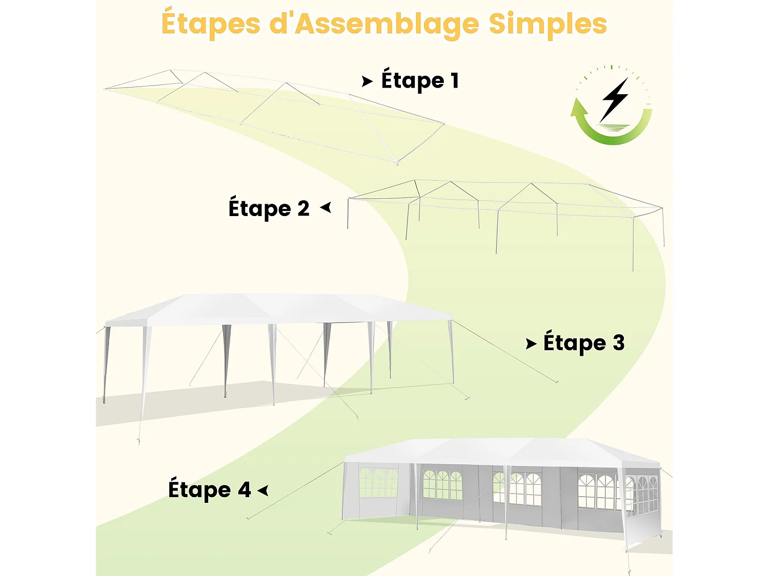 Tonnelle de Jardin Extérieur/Barnum 3x9m-27㎡ Tente de Réception avec 5 Parois Amovibles Piquets de Terre et Fenêtre sur Côté
