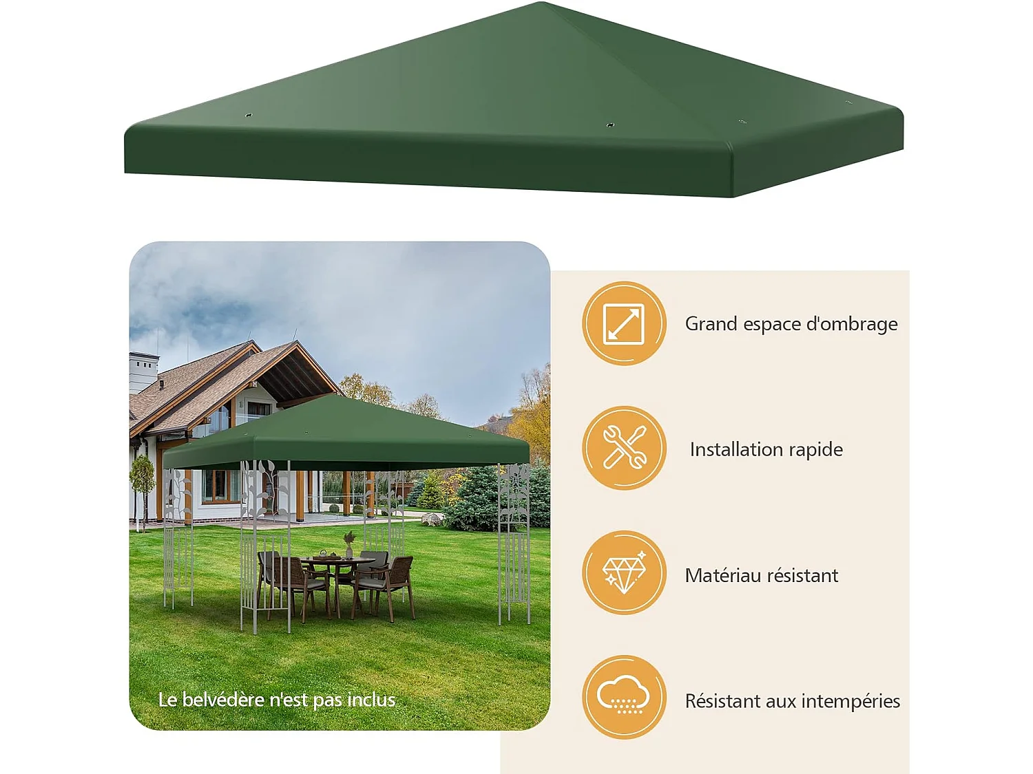 Toile de Toit de Rechange en Plastique et vinyle pour Pavillon Tonnelle Tente 300 x 300 cm Couleur au Choix (Vert foncé)