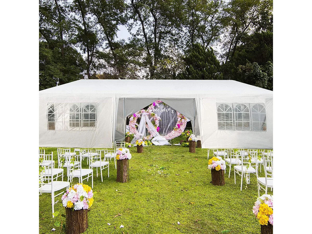 Tonnelle de Jardin Extérieur/Barnum 3x9m-27㎡ Tente de Réception Imperméable avec 8 Parois Amovibles