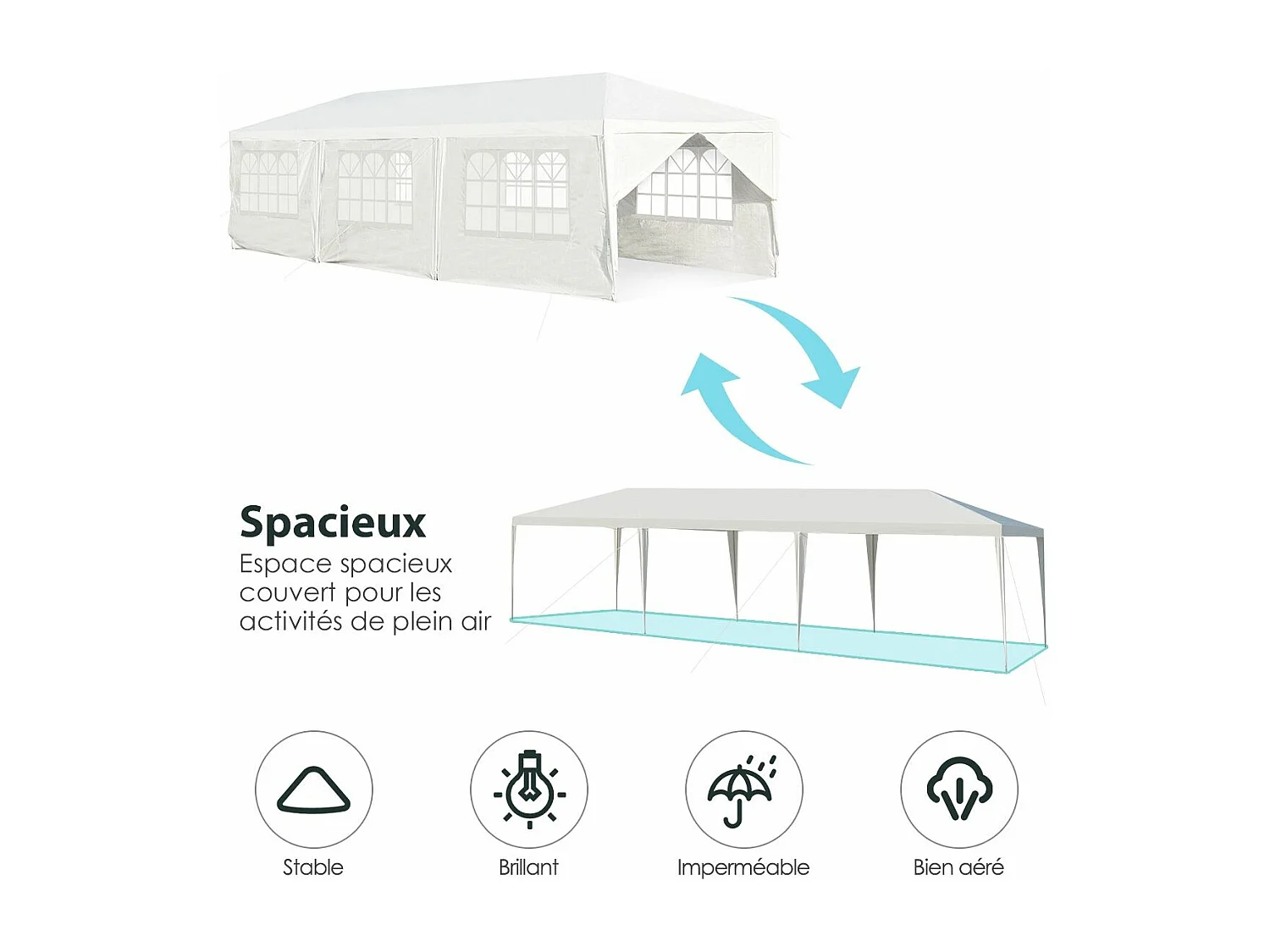 Tonnelle de Jardin Extérieur/Barnum 3x9m-27㎡ Tente de Réception Imperméable avec 8 Parois Amovibles