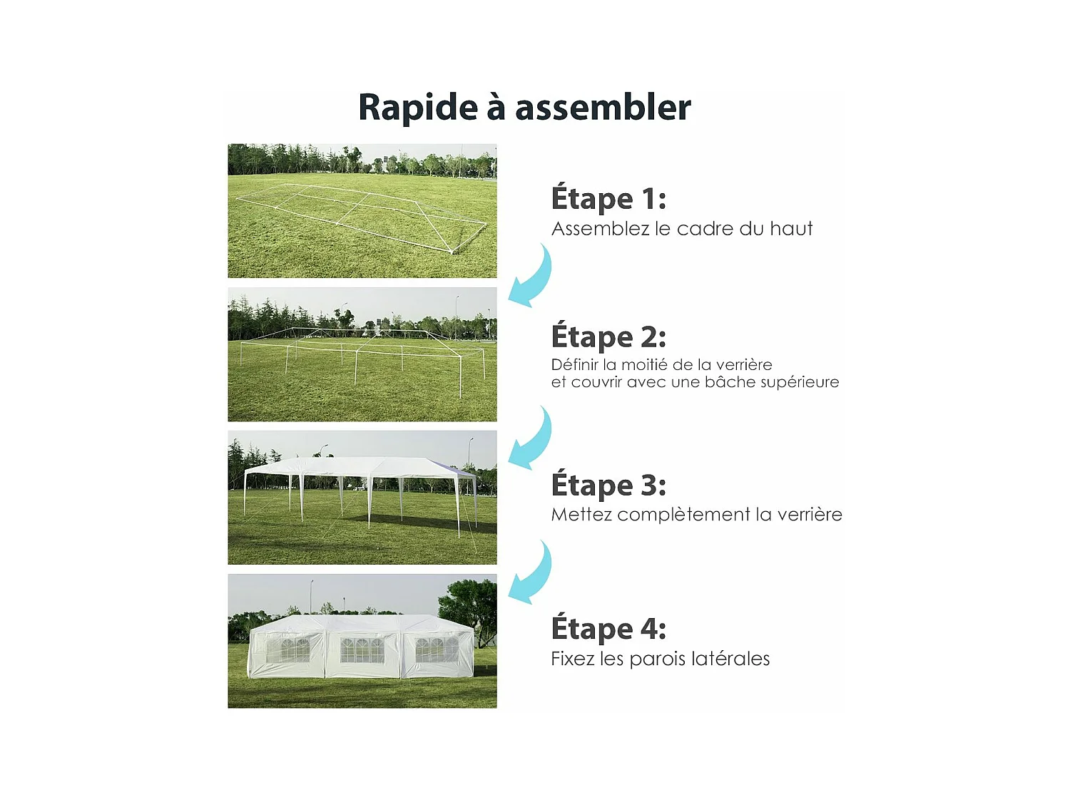 Tonnelle de Jardin Extérieur/Barnum 3x9m-27㎡ Tente de Réception Imperméable avec 8 Parois Amovibles