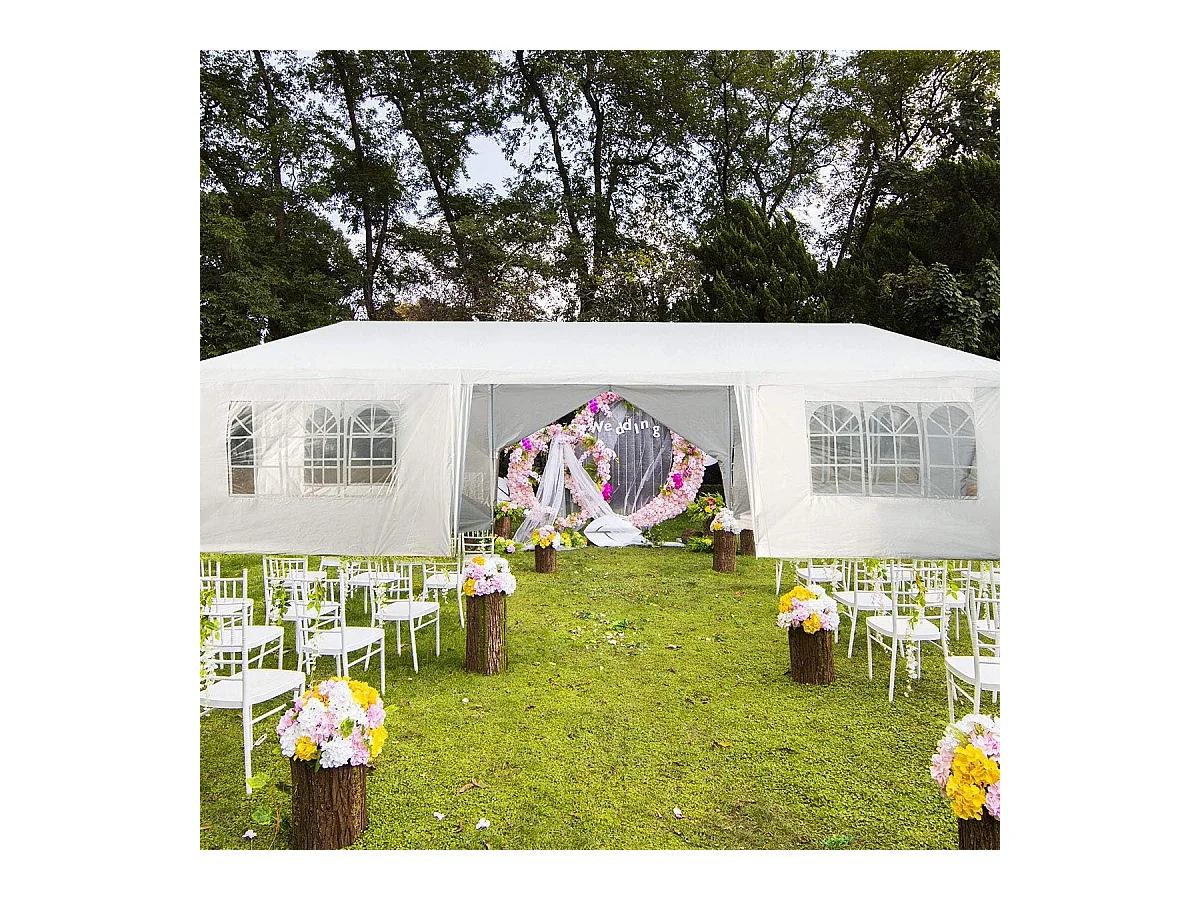 Tonnelle de Jardin Extérieur/Barnum 3x9m-27㎡ Tente de Réception Imperméable avec 8 Parois Amovibles