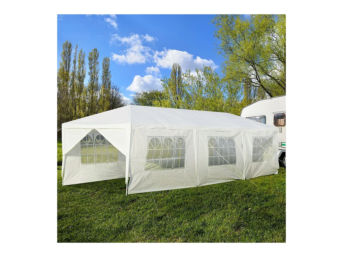 Tonnelle de Jardin Extérieur/Barnum 3x9m-27㎡ Tente de Réception Imperméable avec 8 Parois Amovibles