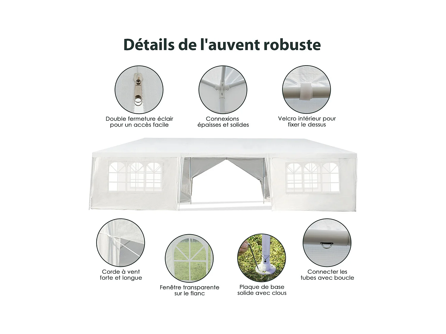 Tonnelle de Jardin Extérieur/Barnum 3x9m-27㎡ Tente de Réception Imperméable avec 8 Parois Amovibles