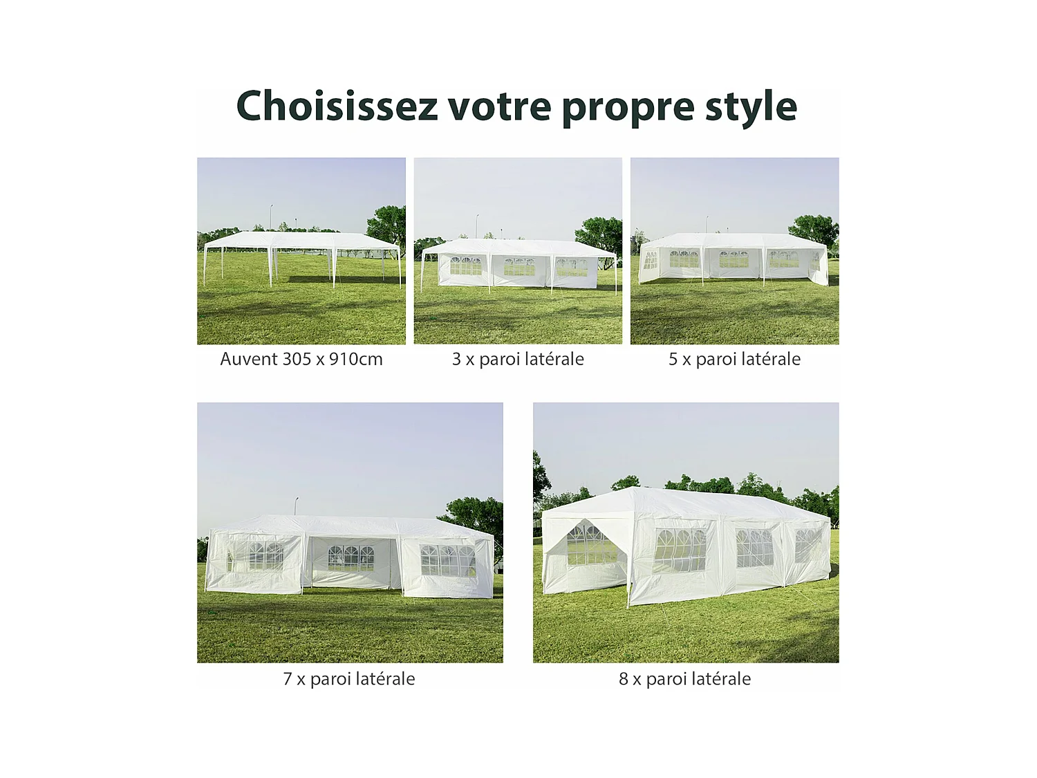 Tonnelle de Jardin Extérieur/Barnum 3x9m-27㎡ Tente de Réception Imperméable avec 8 Parois Amovibles
