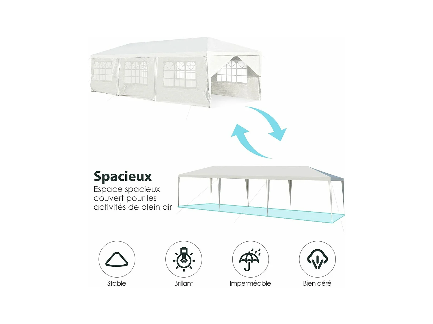 Tonnelle de Jardin Extérieur/Barnum 3x9m-27㎡ Tente de Réception Imperméable avec 8 Parois Amovibles