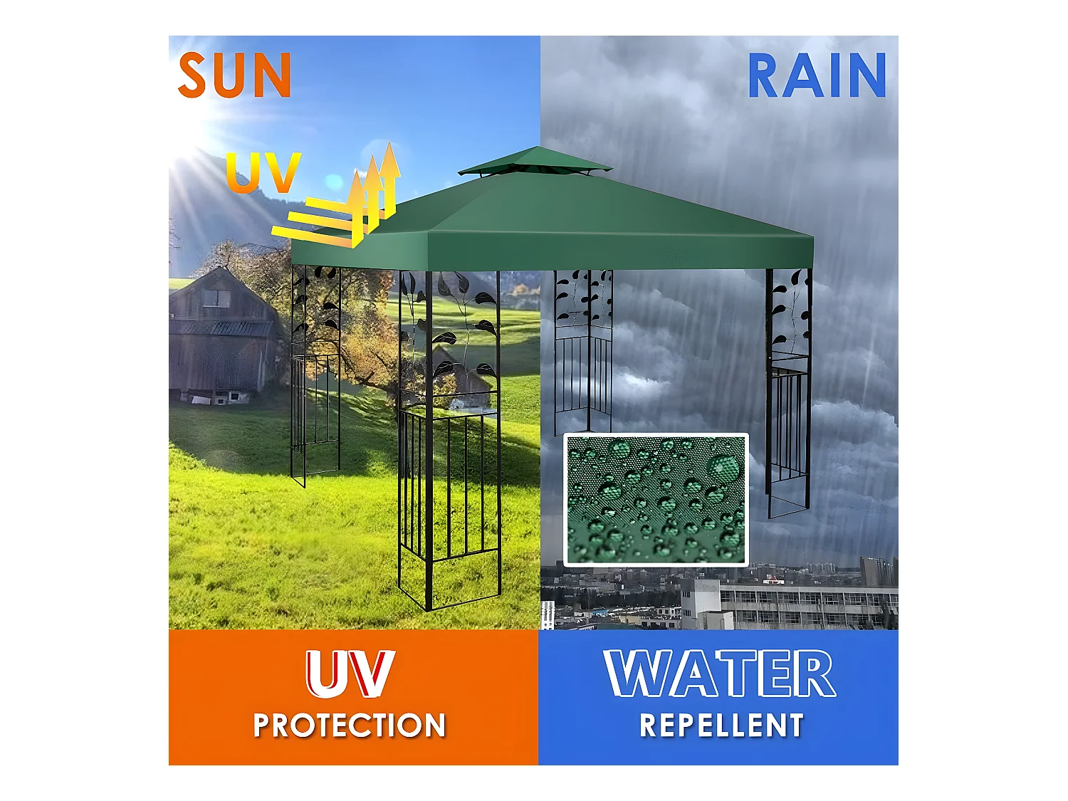 Toile de Toit de Rechange en Plastique et vinyle Impérméable de Jardin pour Pavillon Tonnelle Tente, 3 x 3 M (Vert foncé)
