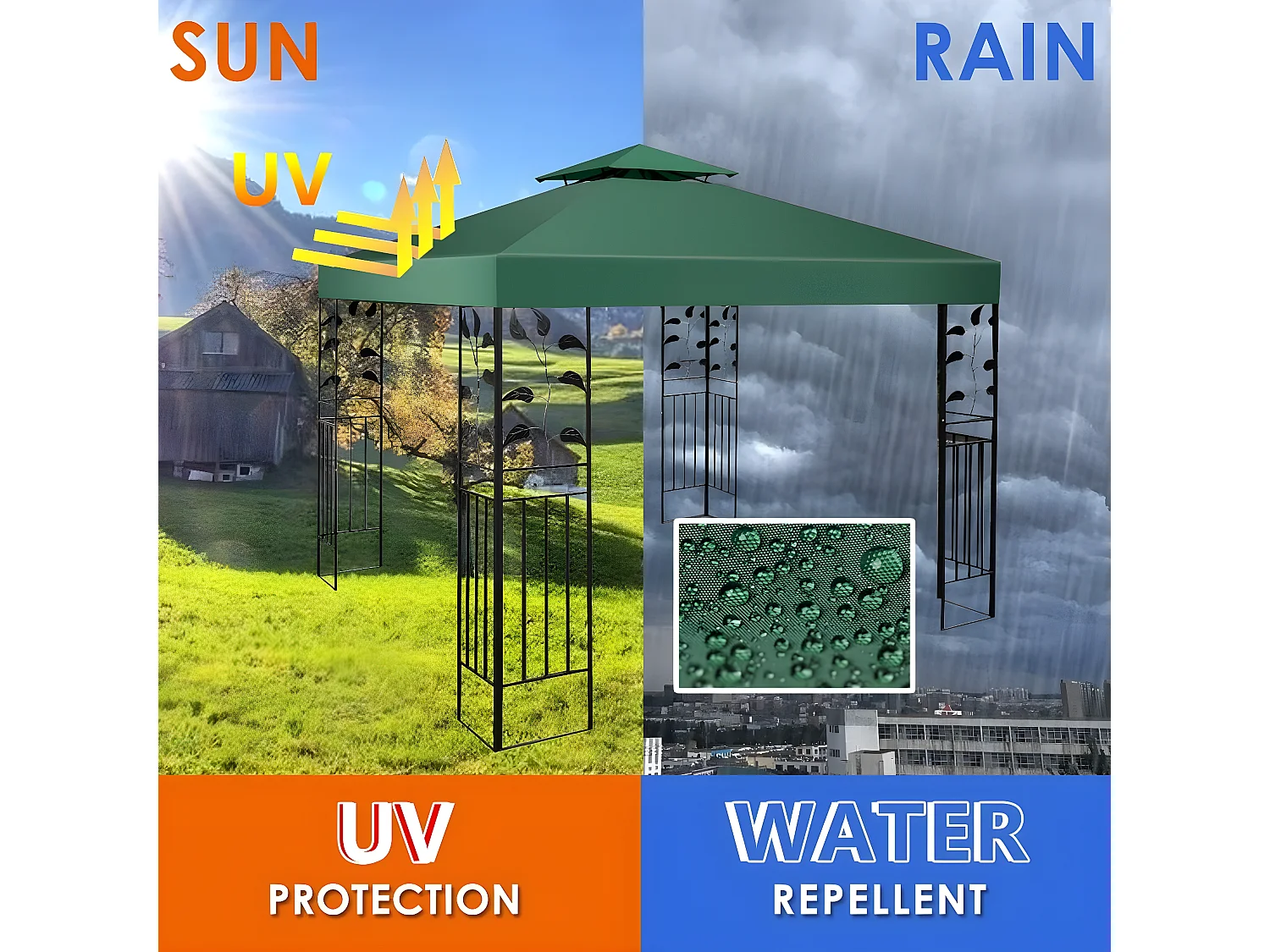 Toile de Toit de Rechange en Plastique et vinyle Impérméable de Jardin pour Pavillon Tonnelle Tente, 3 x 3 M (Vert foncé)