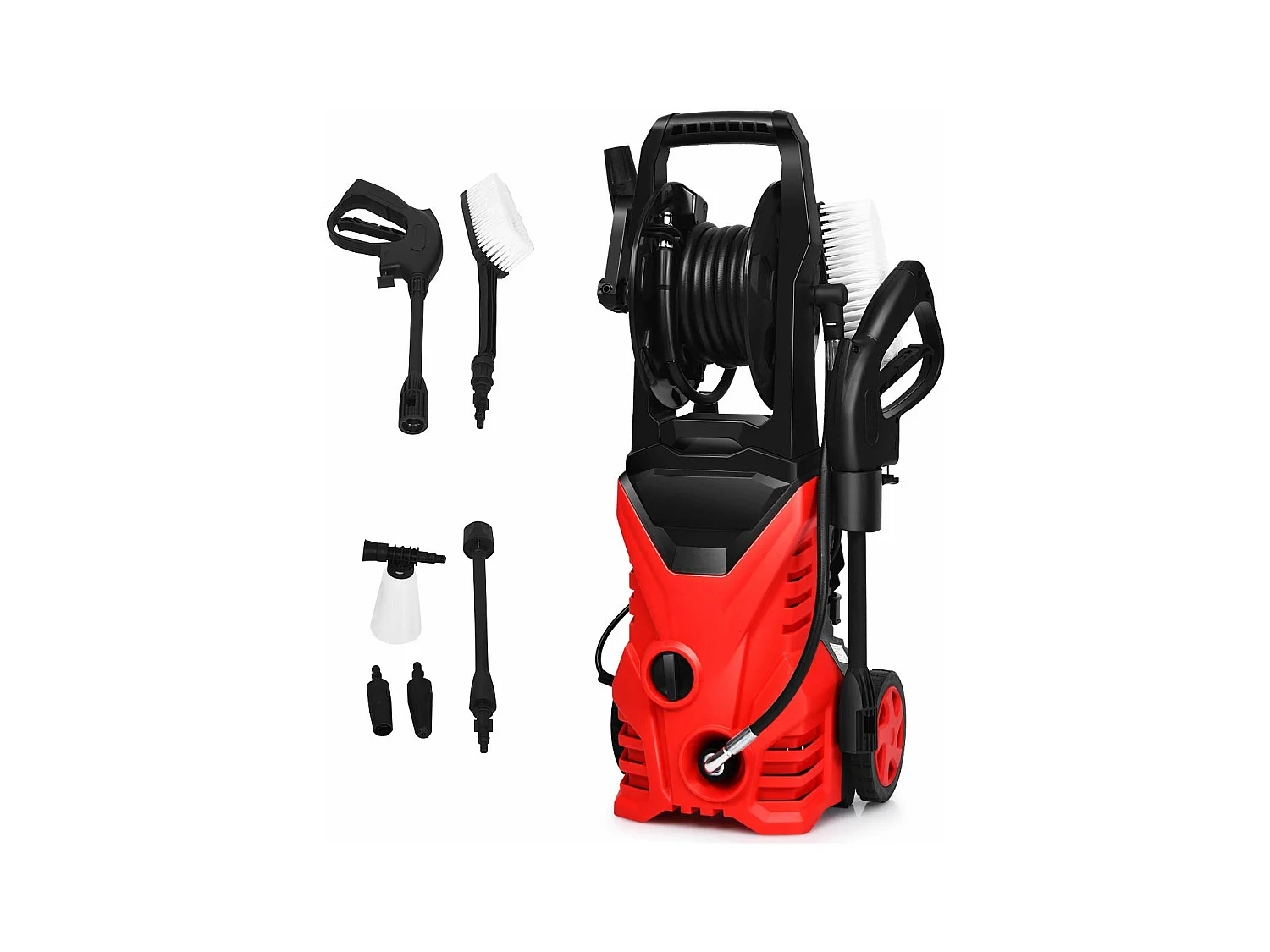 Nettoyeur Haute Pression 1400W 140Bar 300L/H avec avec 1 Buse Lotus et 1 Buse Haute Pression, Flexible 5 Mètres contre Punaise de lit Rouge