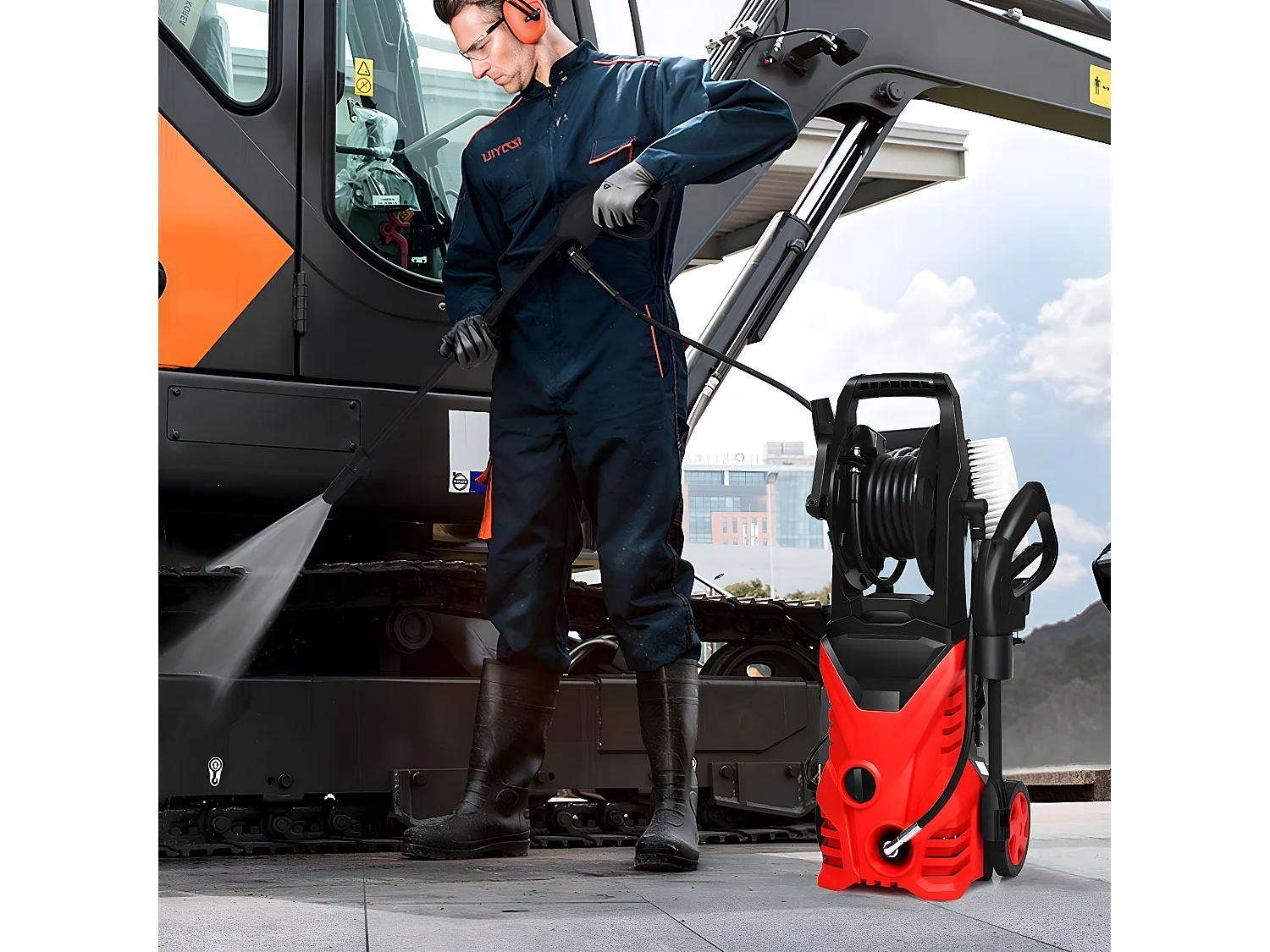 Nettoyeur Haute Pression 1400W 140Bar 300L/H avec avec 1 Buse Lotus et 1 Buse Haute Pression, Flexible 5 Mètres contre Punaise de lit Rouge