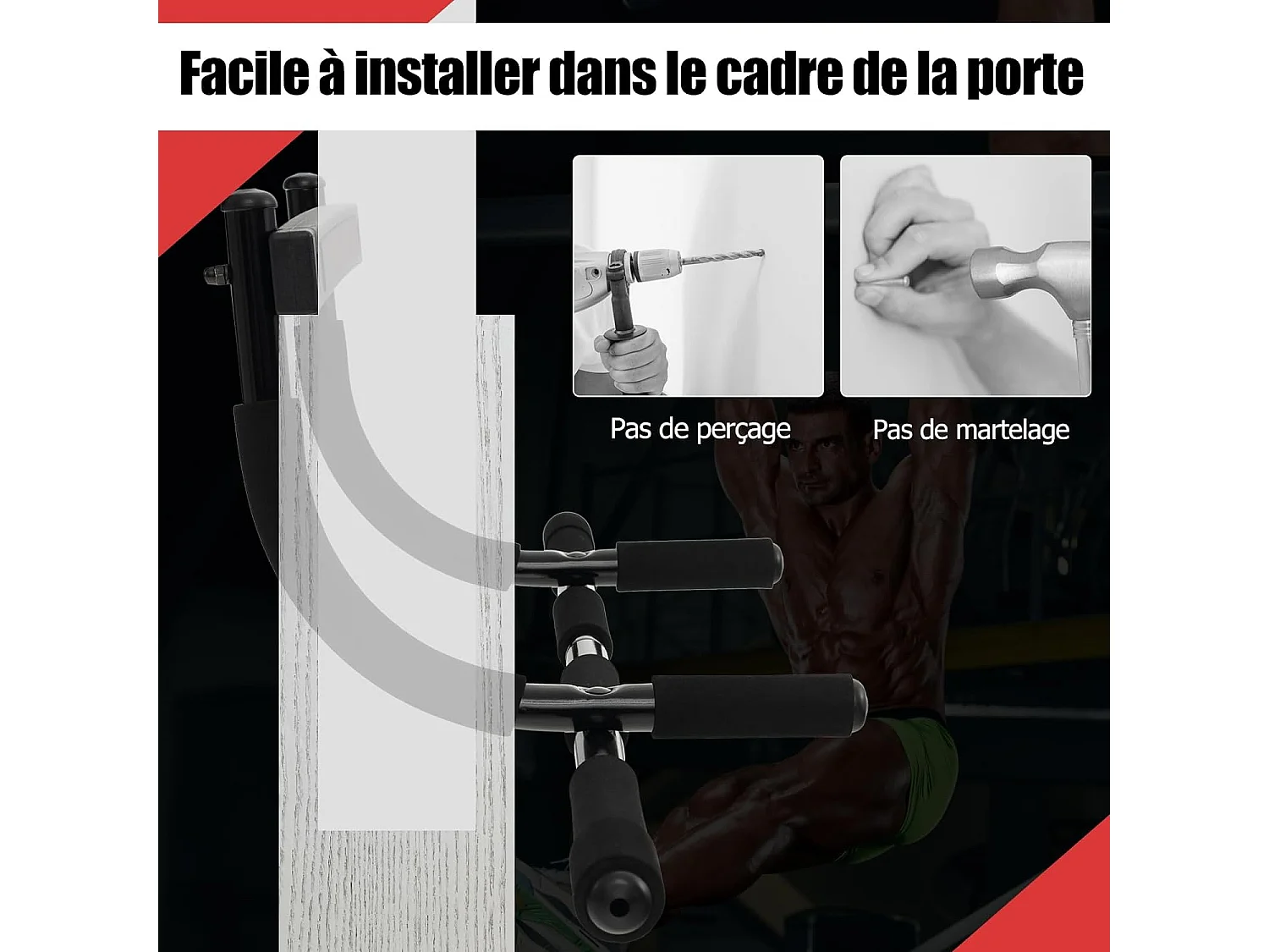Barre de Traction de Porte, Barre de Fitness pour Plupart des Cadres de Porte Jusqu'à 80 cm avec Poignées en Mousse, Barre d'Entraînement pour Salle de Sport Maison