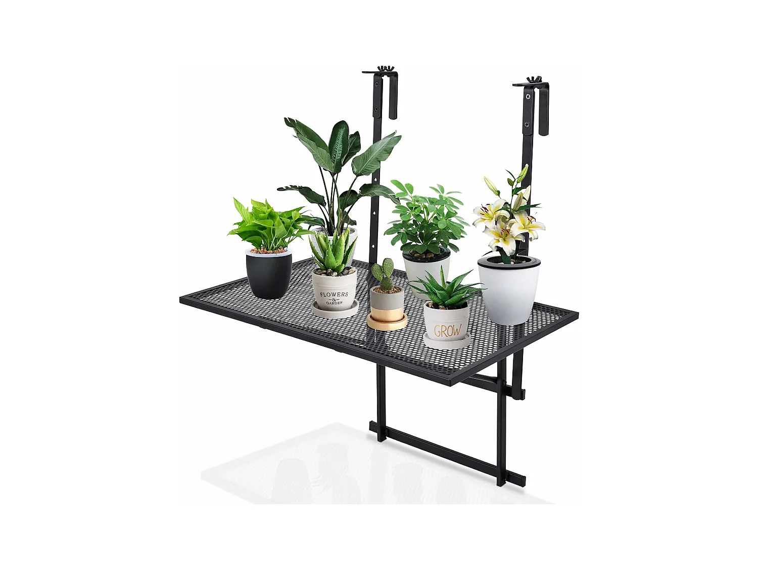 Table de Balcon Suspendue, Table de Jardin Rabattable Hauteur Réglable sur 5 Niveaux Anti-rouille Noir