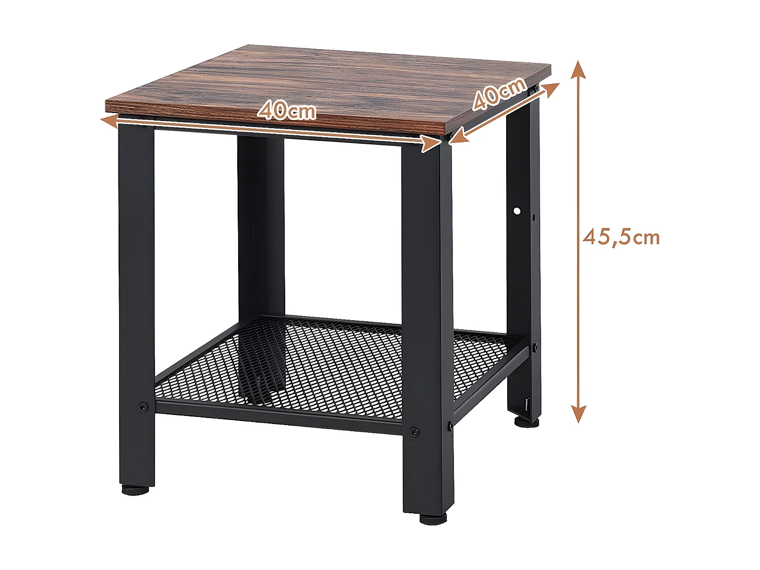 Table d’Appoint Industrielle Table de Chevet Bout de Canapé 2 Couches pour Salon,Chambre,Balcon 40 x 40 x 45,5CM Noir