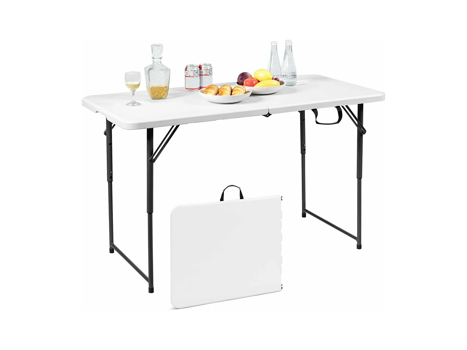 Table Pliante en Plastique, pour CamBoisg Jardin Cuisine Matériaux HDPE,122 x 61 x 72 CM，Blanc
