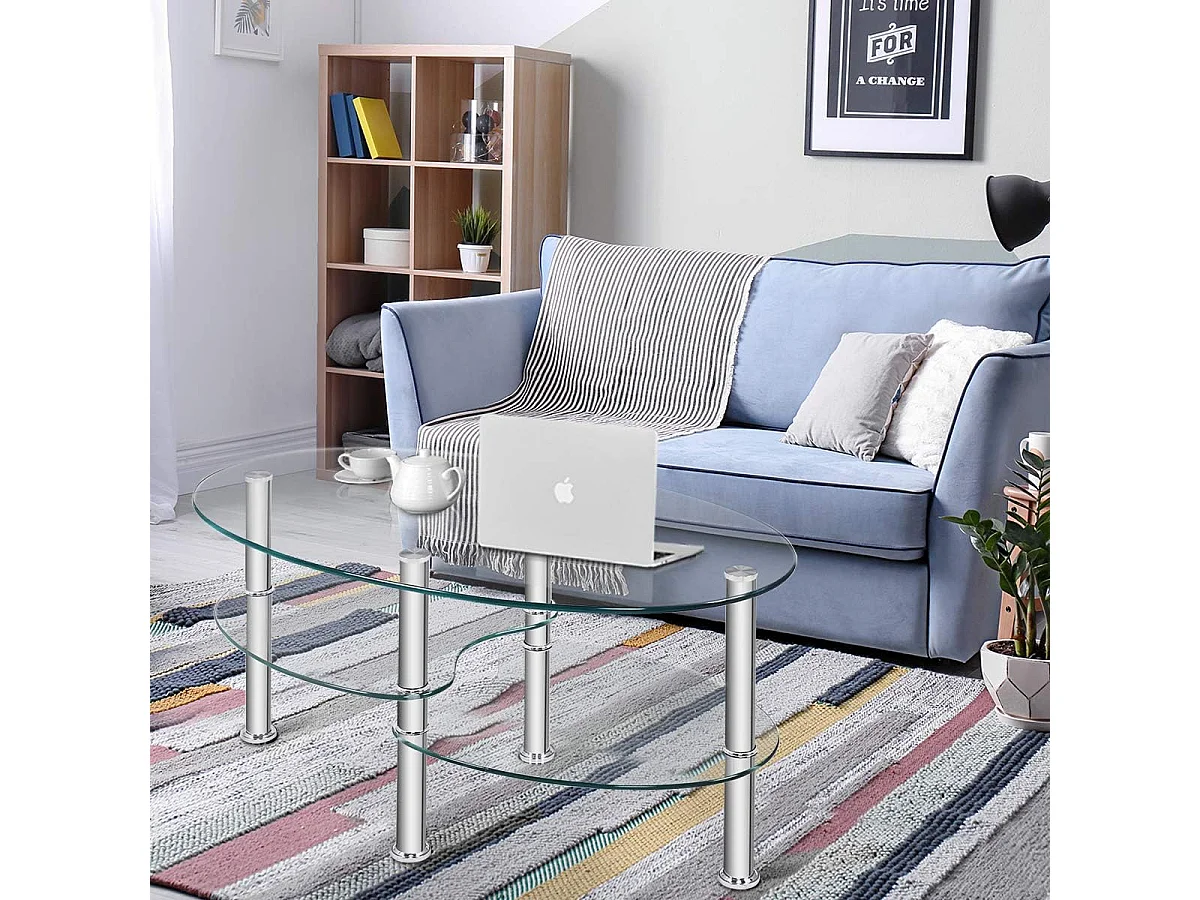 Gehard glazen salontafel woonkamertafel met 3 planken voor eetkamer, woonkamer, slaapkamer 89 x 50 x 45 cm transparant