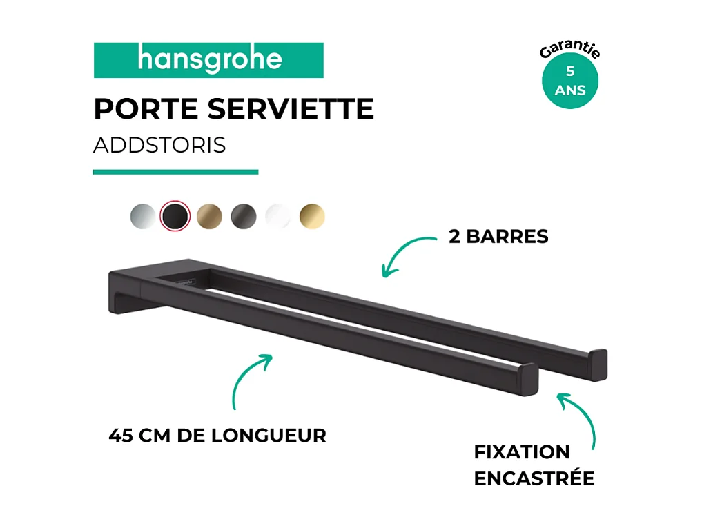 HANSGROHE Toallero de dos brazos 450 mm negro mate AddStoris
