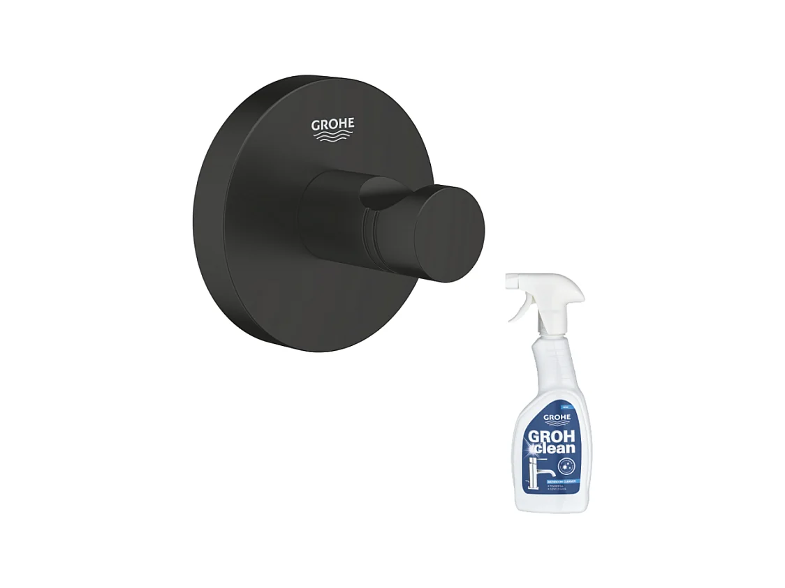 Patère murale GROHE Start noir mat + nettoyant GrohClean