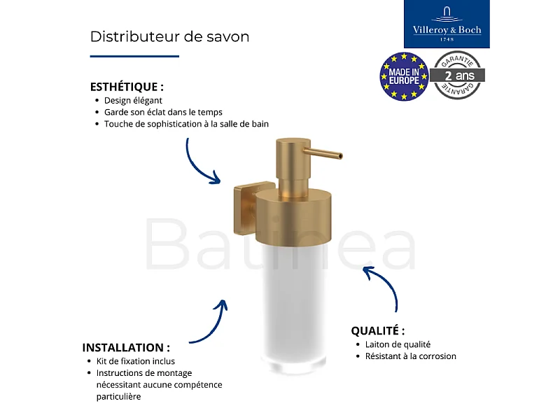 Porte-verre + Distributeur de savon VILLEROY & BOCH Elements Striking Gold brossé