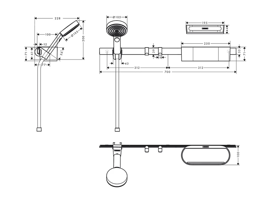HANSGROHE Ensemble d'accessoires de douche sans thermostatique noir mat WallStoris
