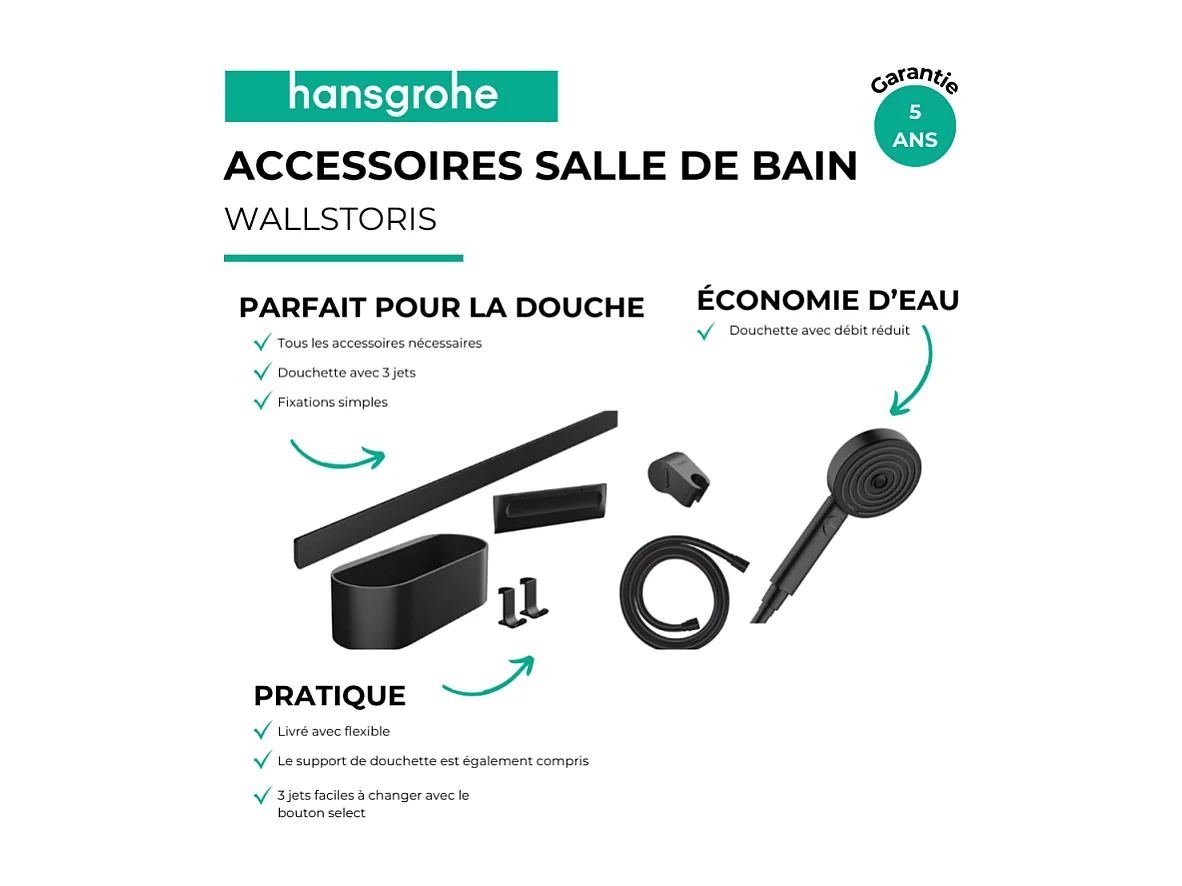 HANSGROHE Ensemble d'accessoires de douche sans thermostatique noir mat WallStoris