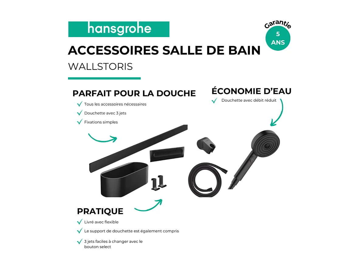 HANSGROHE Ensemble d'accessoires de douche sans thermostatique noir mat WallStoris