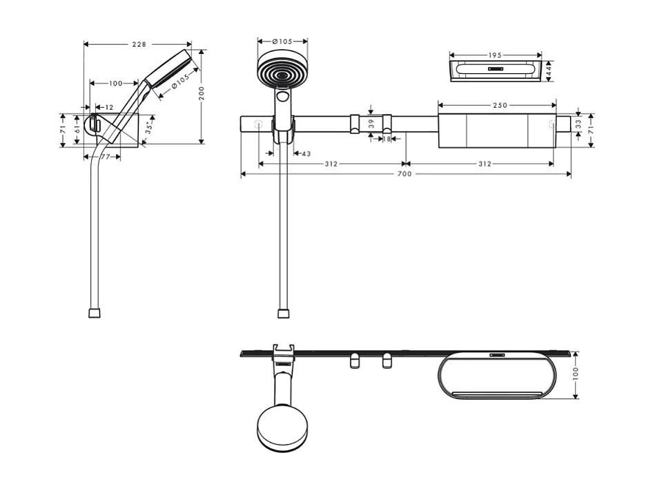 HANSGROHE Ensemble d'accessoires de douche sans thermostatique noir mat WallStoris