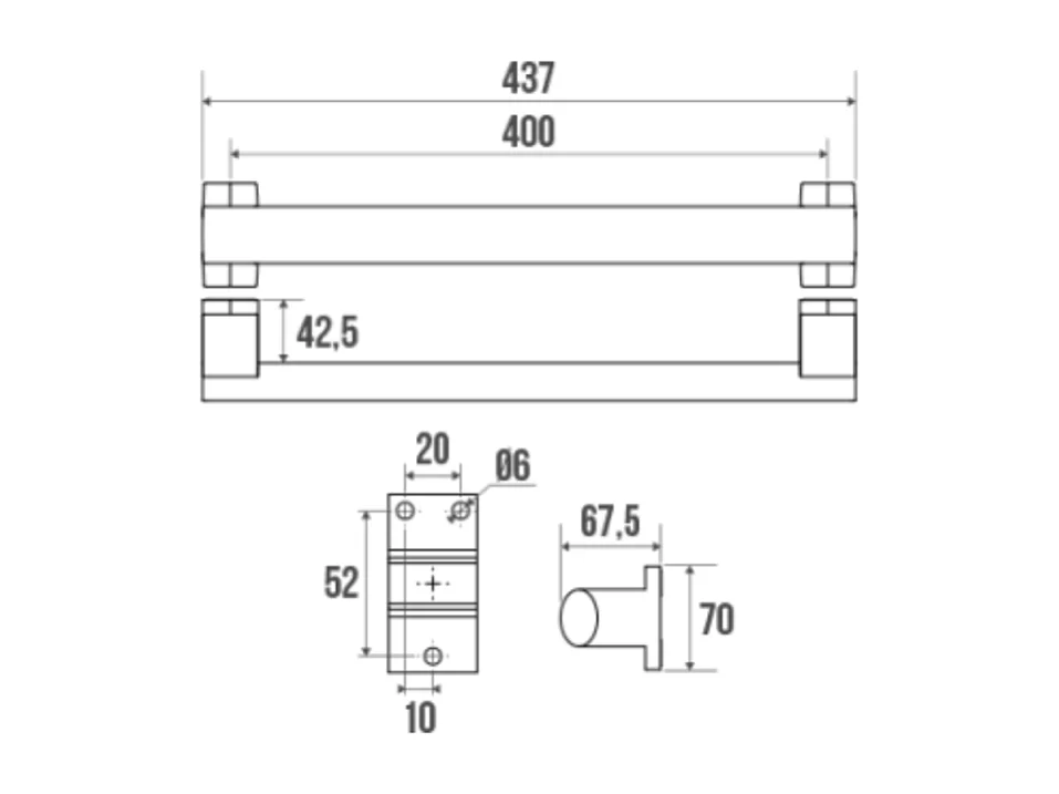 Barre de maintien droite PMR PELLET Design 40 cm aluminium époxy gris caches résine gris anthracite