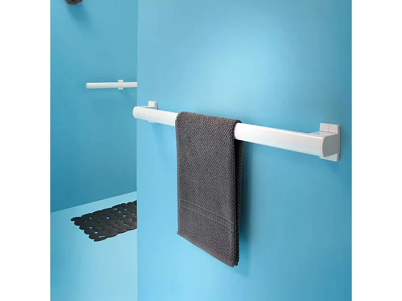 Barre de maintien droite PMR PELLET Design 60 cm aluminium époxy blanc caches résine blanc