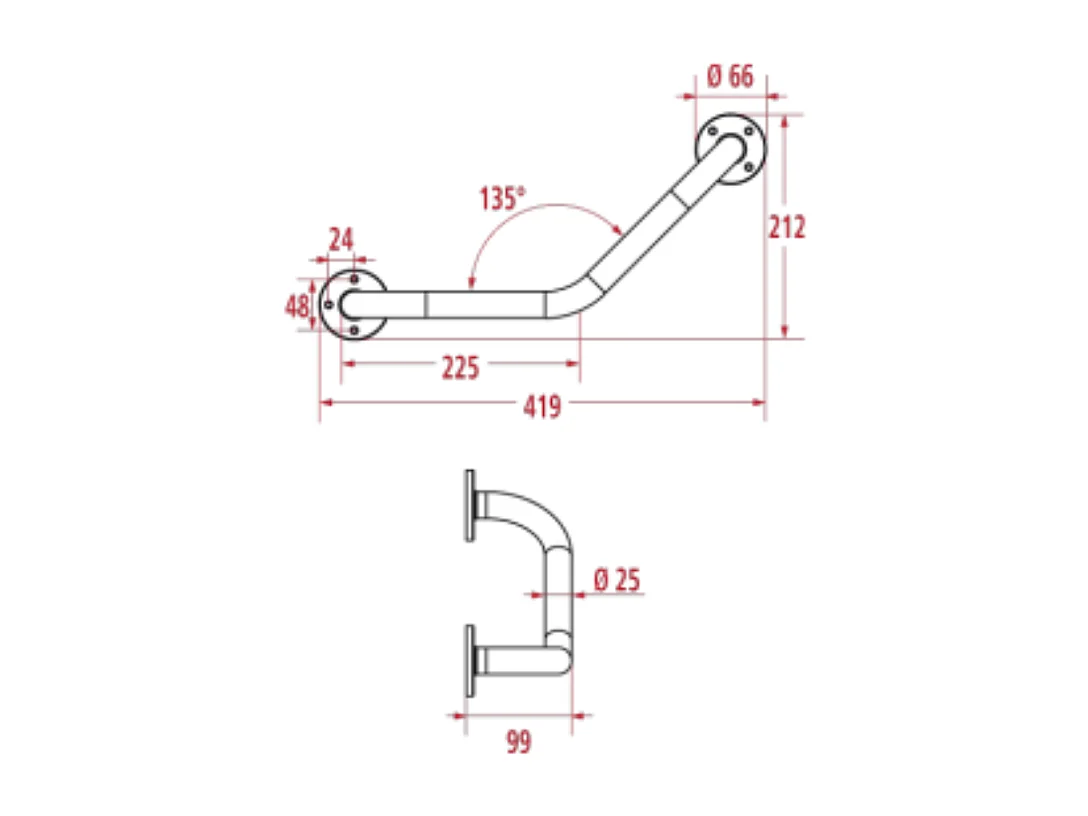 Barre de maintien coudée PMR PELLET Essentiel acier époxy blanc