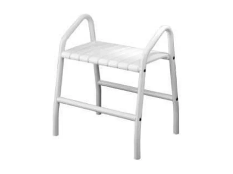 Banc de douche PMR PELLET Essentiel confort avec deux poignées de maintien aluminium époxy blanc