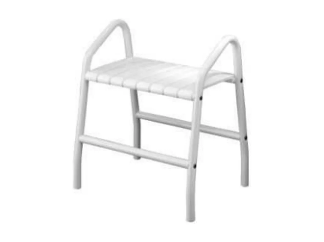 Banc de douche PMR PELLET Essentiel confort avec deux poignées de maintien aluminium époxy blanc