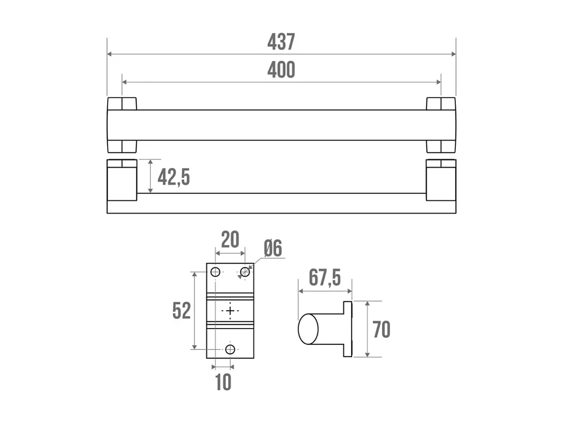 Barre de maintien droite PMR PELLET Design 60 cm aluminium époxy anthracite caches résine anthracite