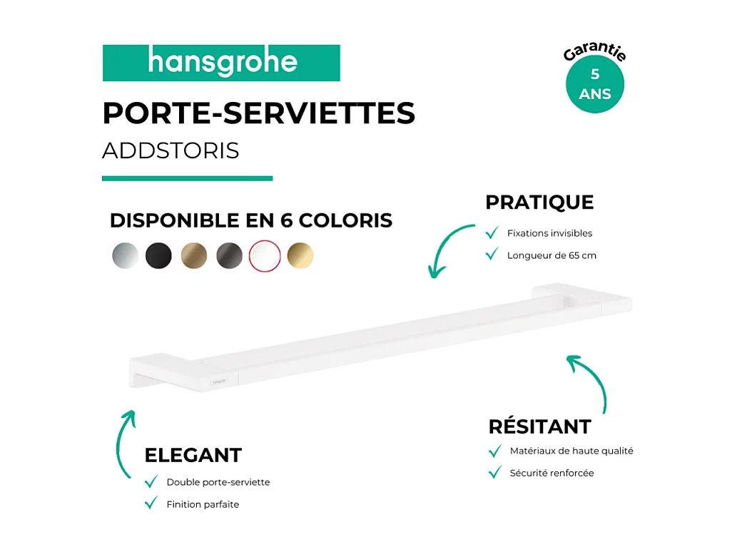 HANSGROHE Porte-serviettes double rail 648 mm blanc mat AddStoris