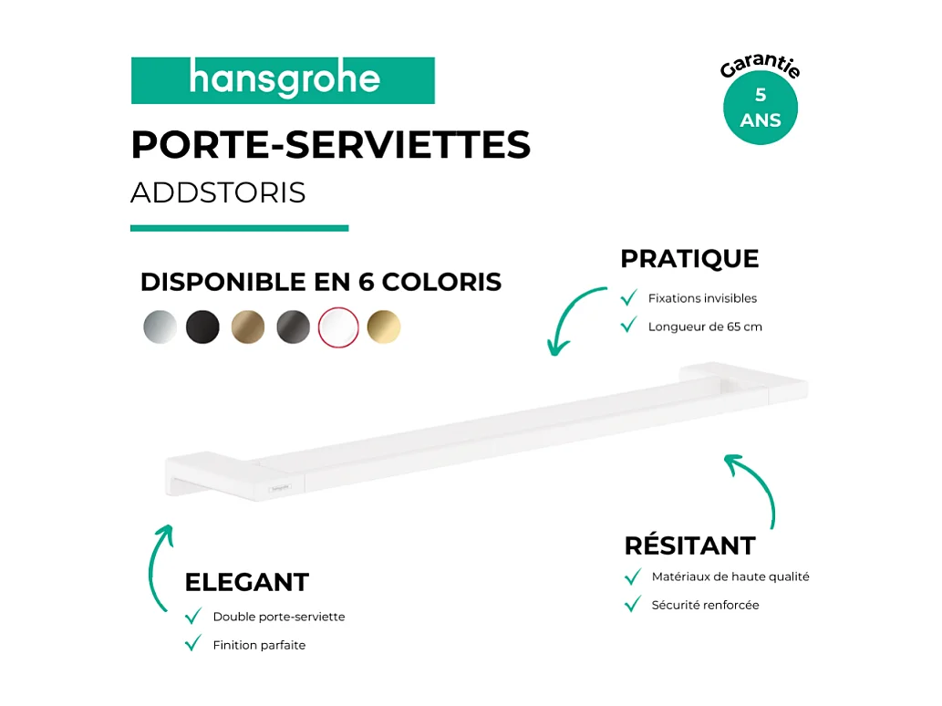 HANSGROHE Porte-serviettes double rail 648 mm blanc mat AddStoris