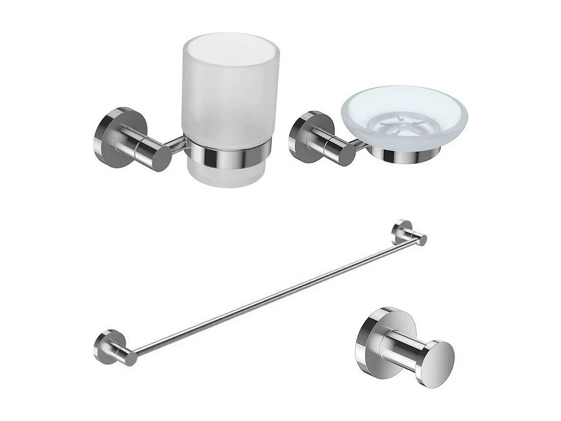 JACOB DELAFON Lot Porte savon Classique, Porte gobelet avec verre, Barre porte-serviettes et Patère en métal