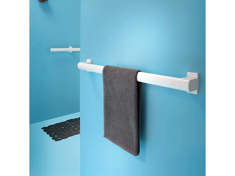 Barre de maintien droite PMR PELLET Design 40 cm aluminium époxy blanc caches résine blanc