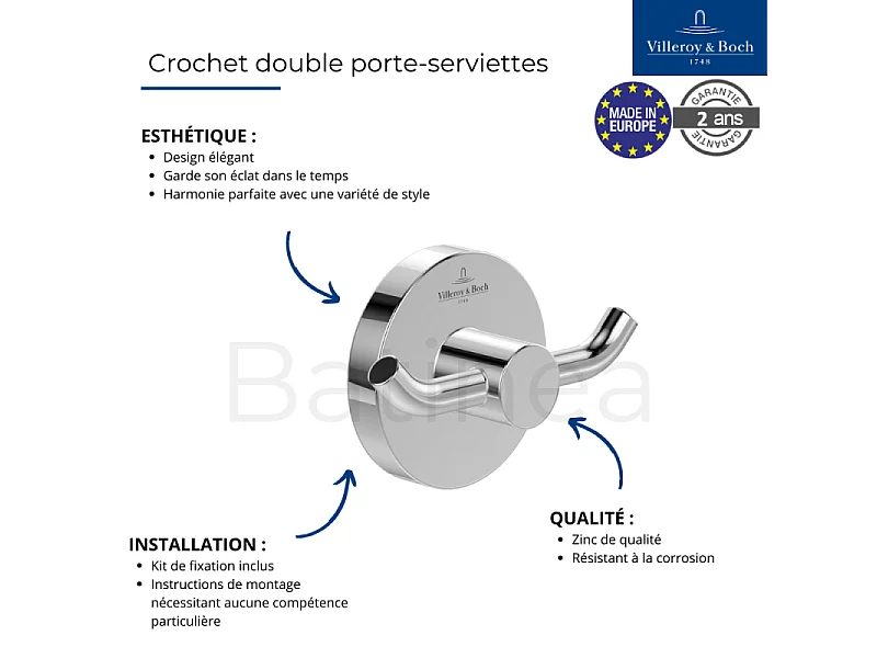 VILLEROY ET BOCH Gancho doble para toallas Elements - Tender
