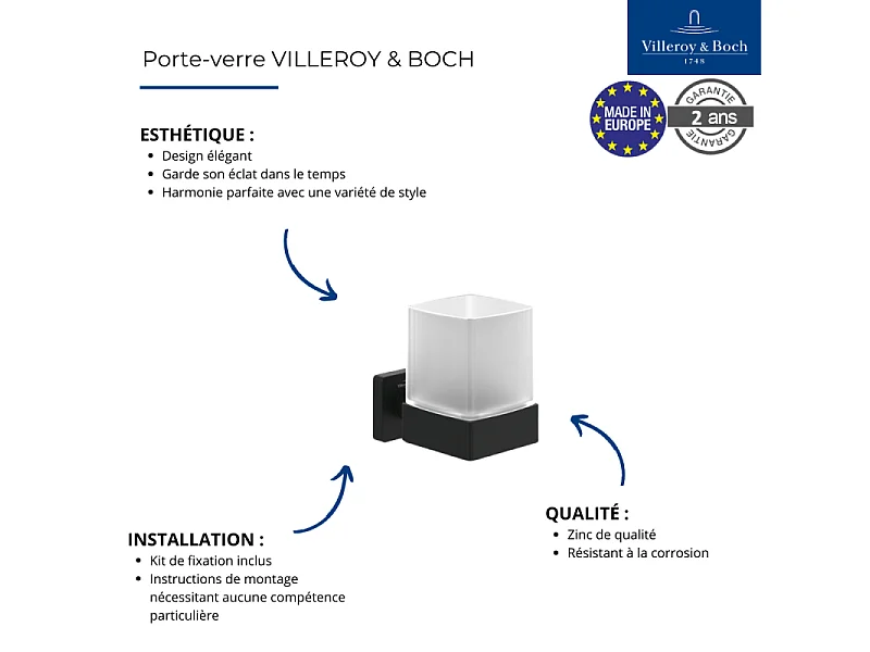 Porte-verre + Distributeur de savon VILLEROY & BOCH Elements Striking noir mat