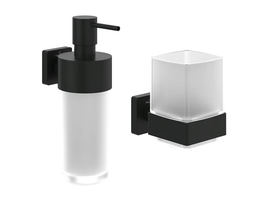 Porte-verre + Distributeur de savon VILLEROY & BOCH Elements Striking noir mat