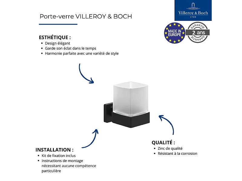 Porte-verre + Distributeur de savon VILLEROY & BOCH Elements Striking noir mat