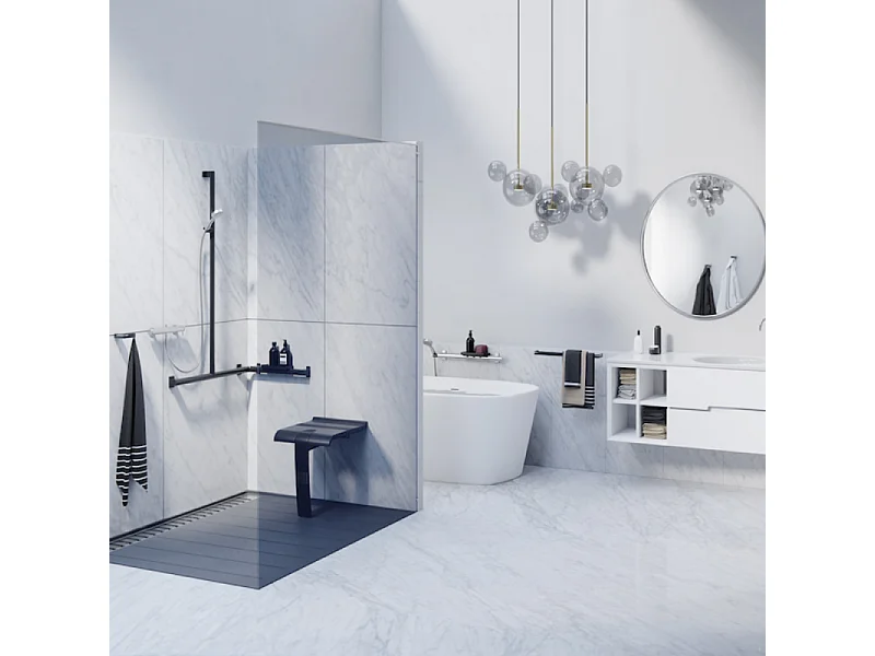 Siège de douche PMR PELLET Design escamotable gris anthracite piètement aluminium époxy gris