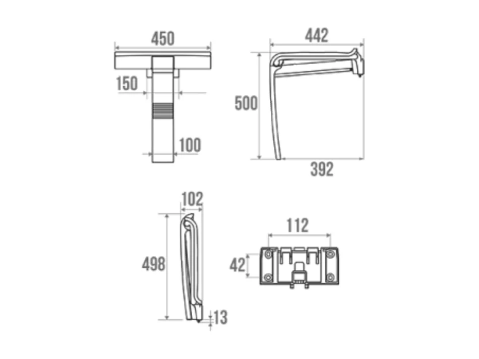 Siège de douche PMR PELLET Design escamotable gris anthracite piètement aluminium époxy gris