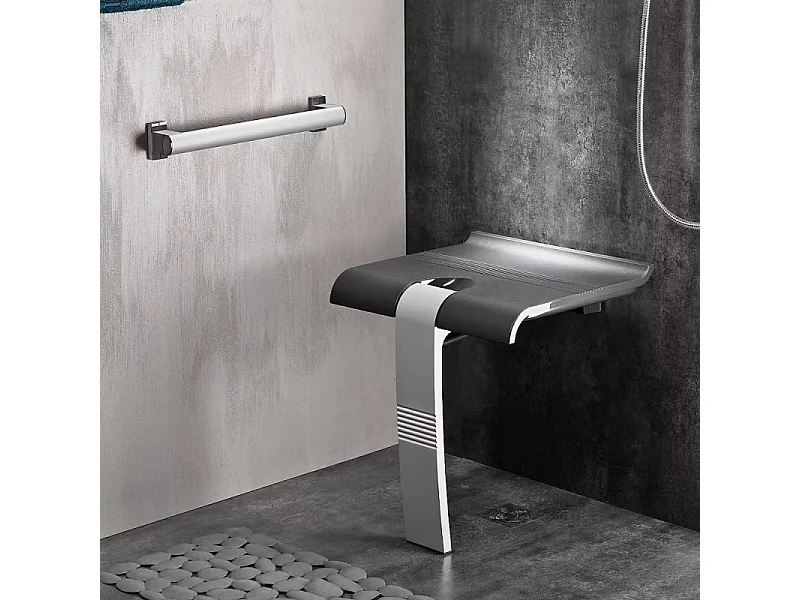 Siège de douche PMR PELLET Design escamotable gris anthracite piètement aluminium époxy gris