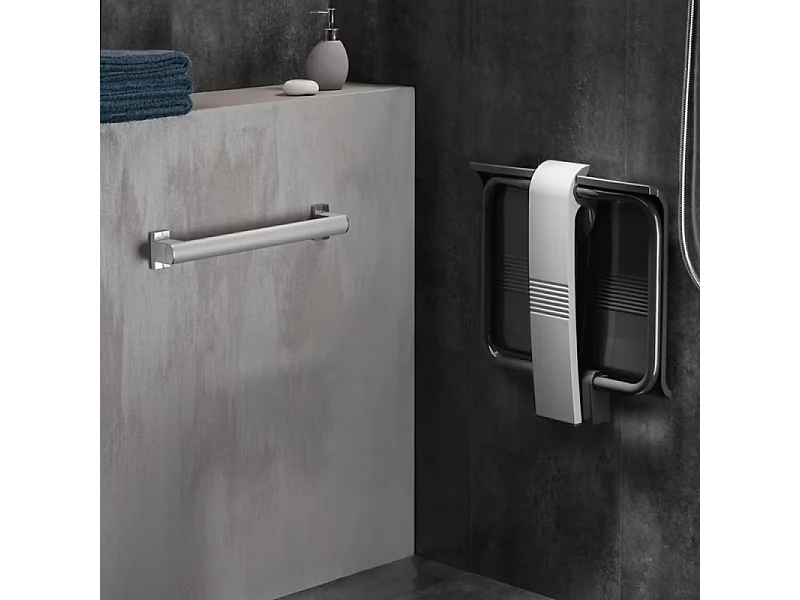 Siège de douche PMR PELLET Design escamotable gris anthracite piètement aluminium époxy gris