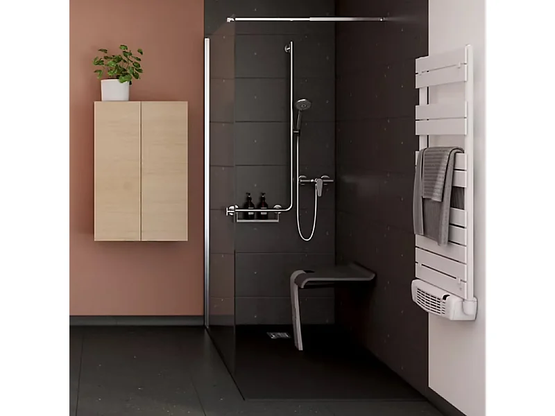 Siège de douche PMR PELLET Design escamotable gris anthracite piètement aluminium époxy gris