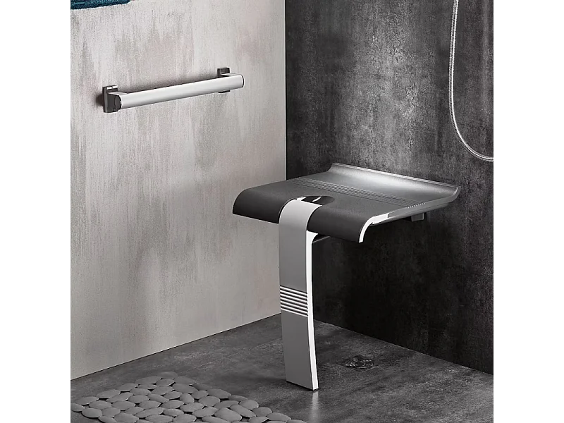 Siège de douche PMR PELLET Design escamotable gris anthracite piètement aluminium époxy gris