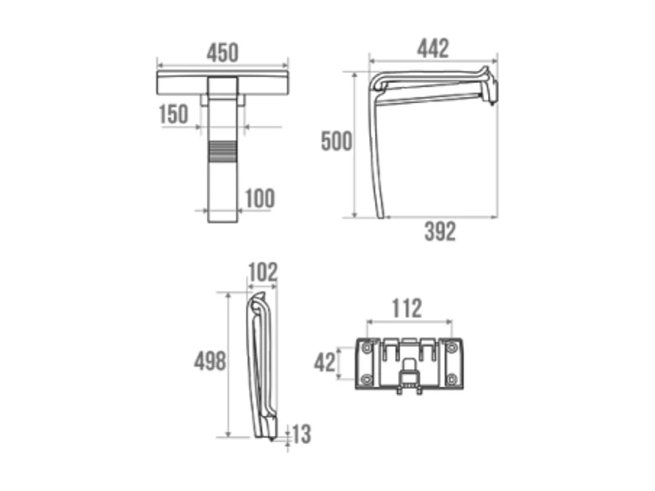 Siège de douche PMR PELLET Design escamotable gris anthracite piètement aluminium époxy gris