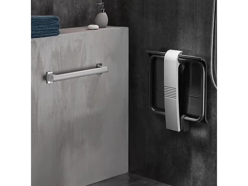 Siège de douche PMR PELLET Design escamotable gris anthracite piètement aluminium époxy gris