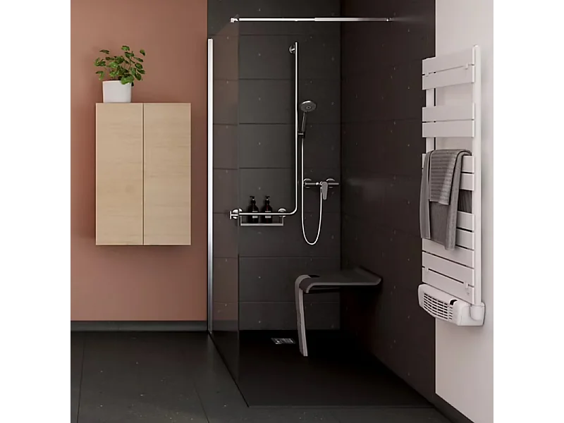 Siège de douche PMR PELLET Design escamotable gris anthracite piètement aluminium époxy gris